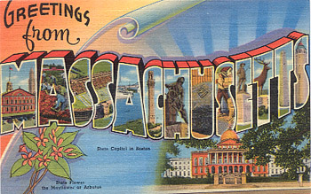 Featured is a Massachusetts big-letter postcard image from the 1940s obtained from the Teich Archives (private collection).